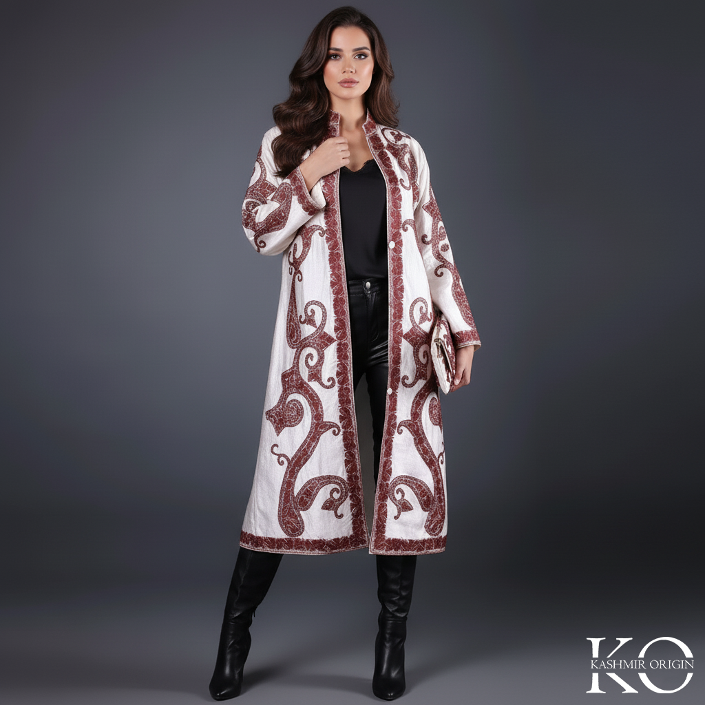 Paisley Design Aari Embroidered Kashmiri Silk Jacket