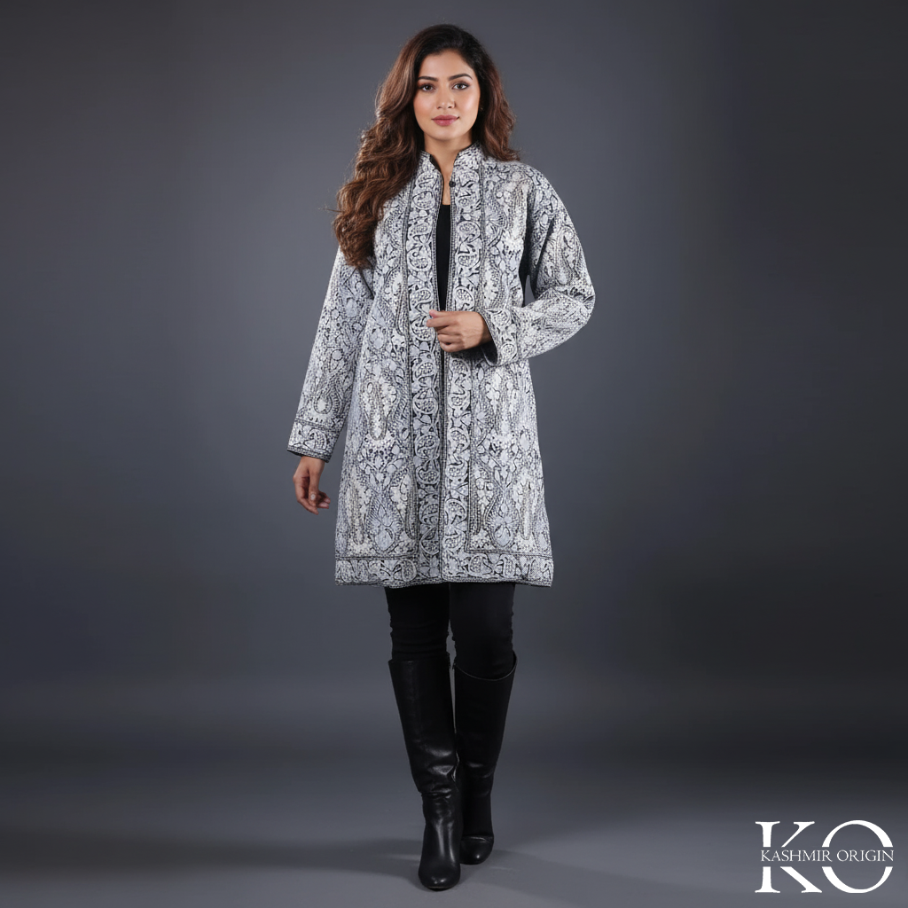 kashmiri Floral Design Aari Embroidered Woolen Jacket