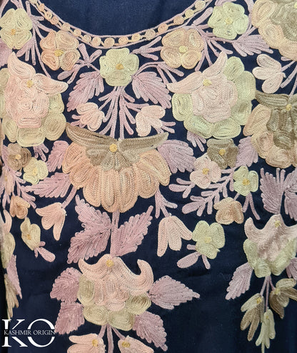 Blue Base Aari Embroidered Chinar Design Woolen Suit with Stole