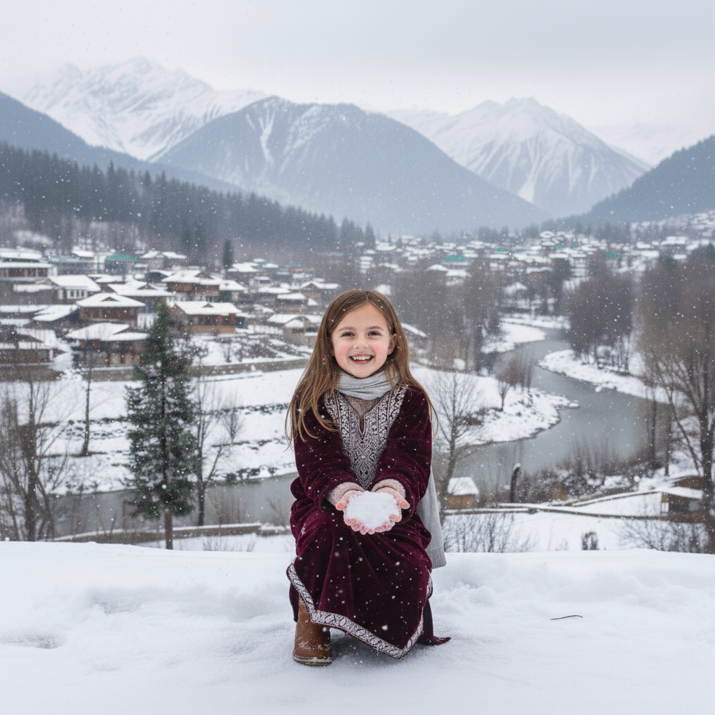 Purple Zari Embroidered Velvet Phiran For Kids | Girls Pheran