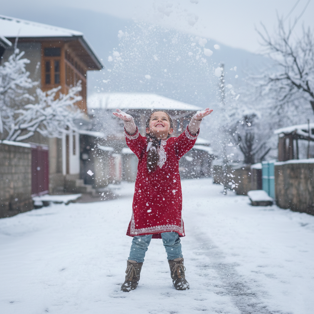 Red Zari Embroidered Velvet Pheran For Kids | Baby Girls