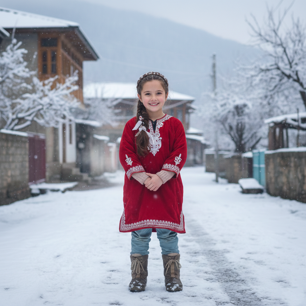 Red Zari Embroidered Velvet Pheran For Kids | Baby Girls