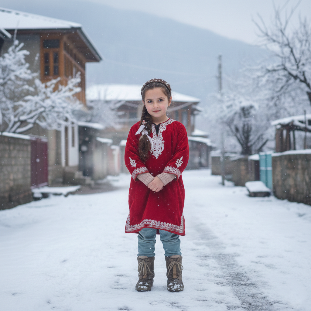 Red Zari Embroidered Velvet Pheran For Kids | Baby Girls