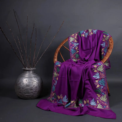Purple Base Chinar Design Pure Woolen Aari Embroidered kashmiri Shawl & Stole