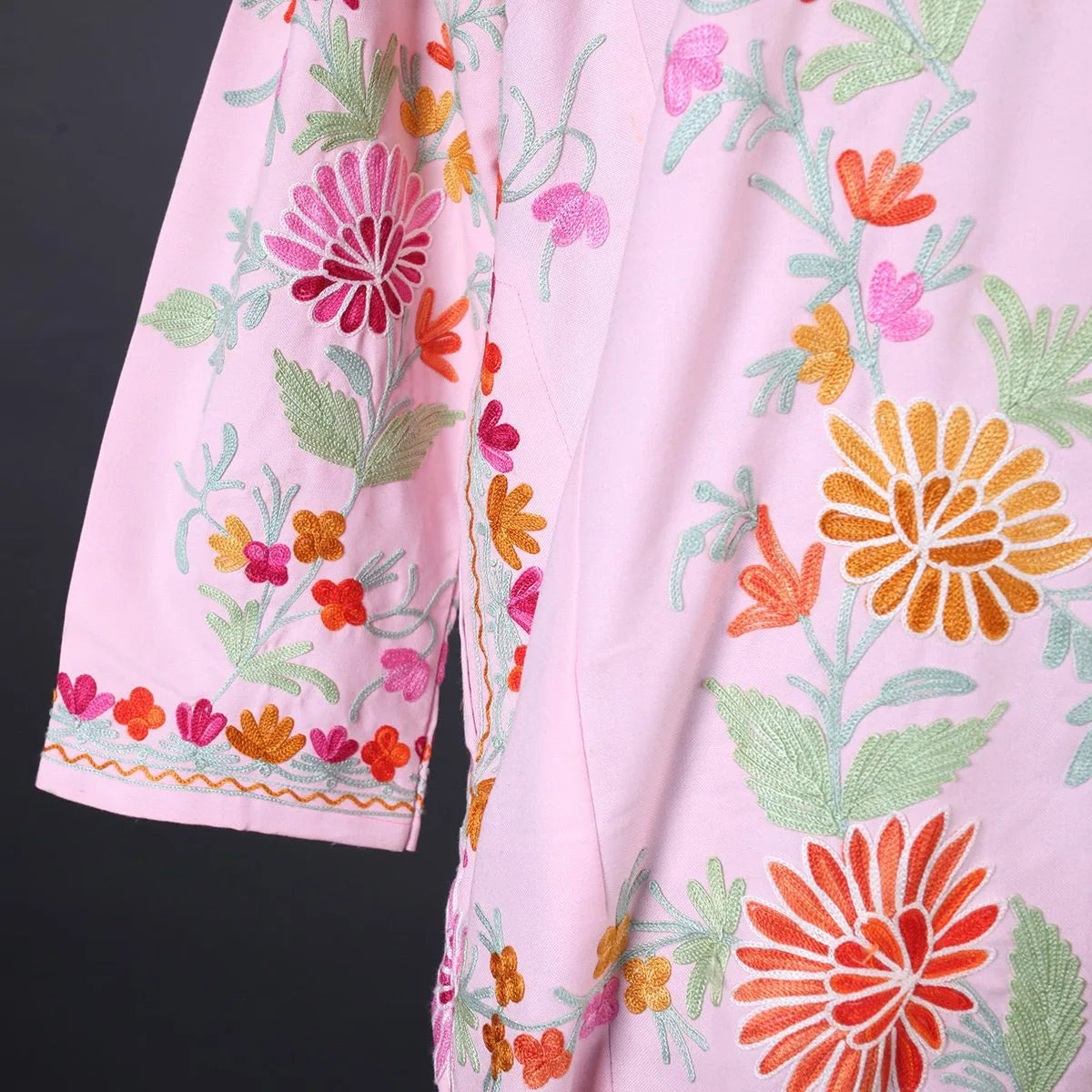 Pink Base Aari Embroidered Kurti