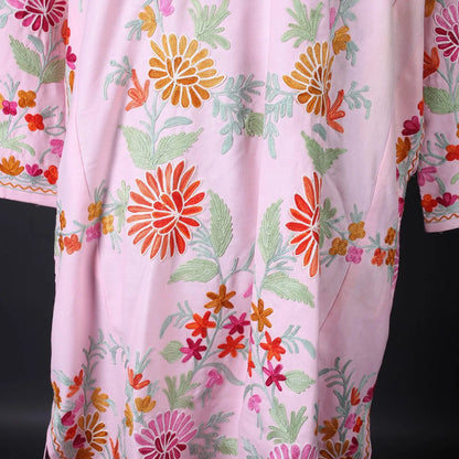 Pink Base Aari Embroidered Kurti