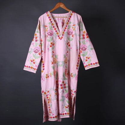 Pink Base Aari Embroidered Kurti