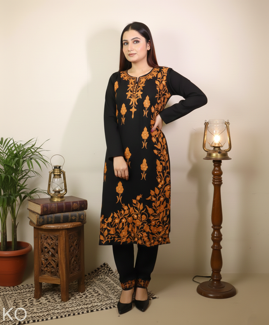 Black Base Brown Aari Embroidered Cord Set | Full Suit