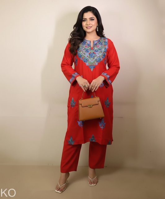 Maroon Aari Embriodered Butidaar Cord Set | Full Suit