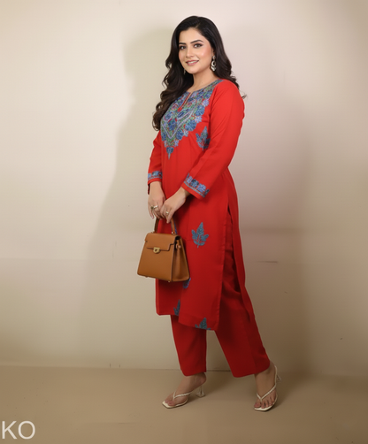 Maroon Aari Embriodered Bootidaar Cord Set | Full Suit