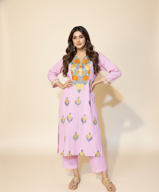 Pink Aari Embriodered Butidaar Cord Set | Full Suit