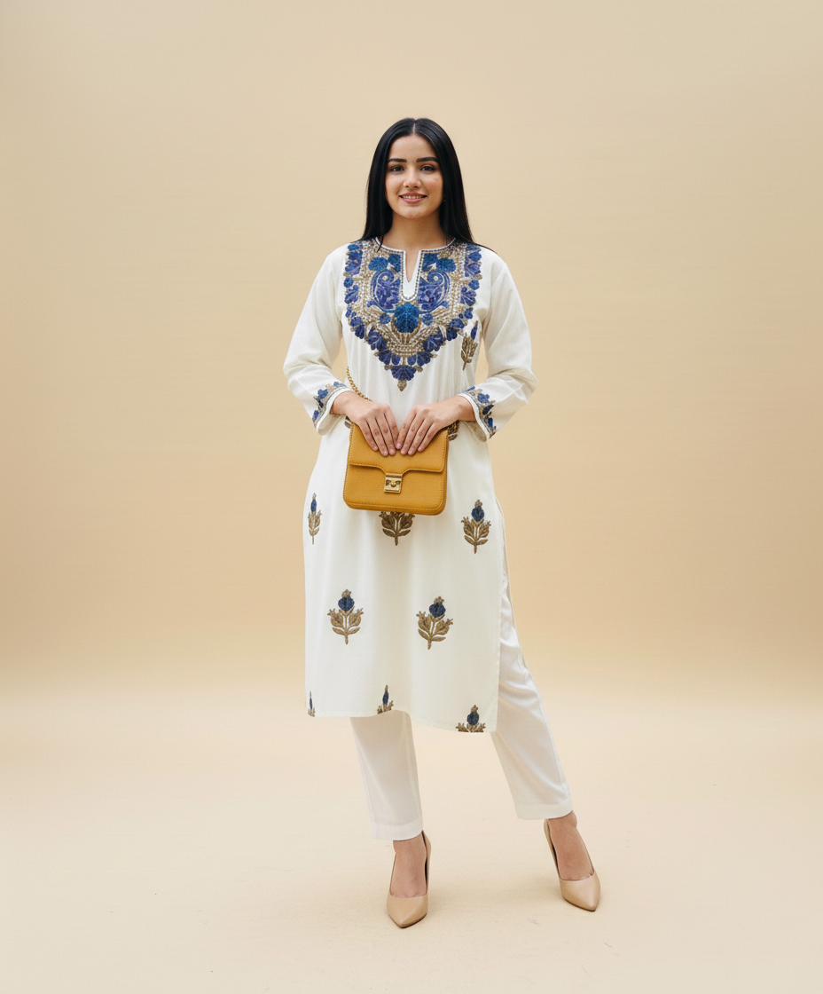 Creme Aari Embriodered Co-ord Set | Full Suit