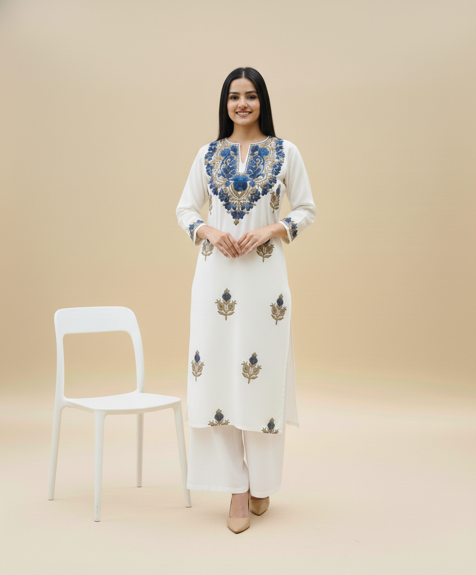 Creme Aari Embriodered Co-ord Set | Full Suit