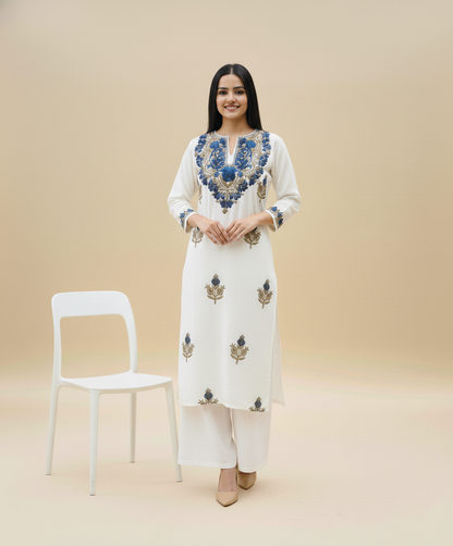 Creme Aari Embriodered Co-ord Set | Full Suit