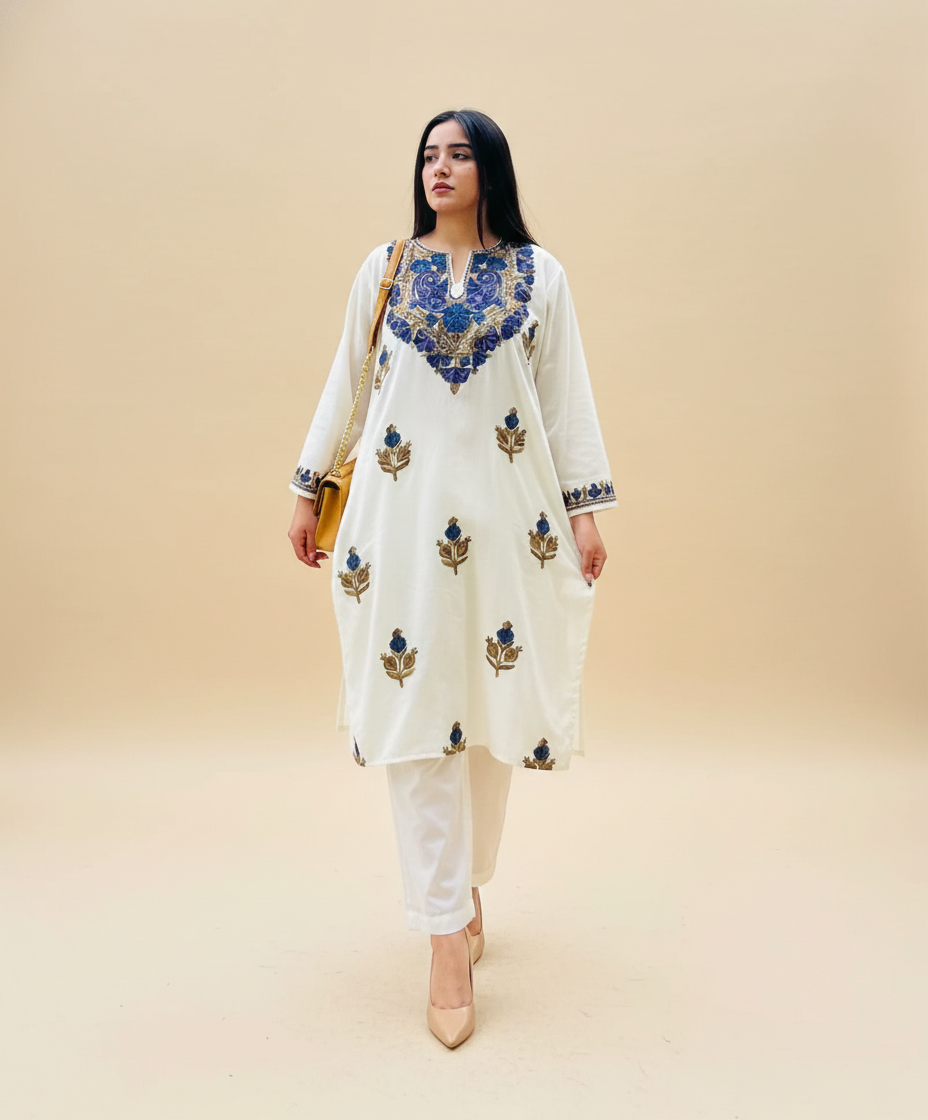 Creme Aari Embriodered Co-ord Set | Full Suit