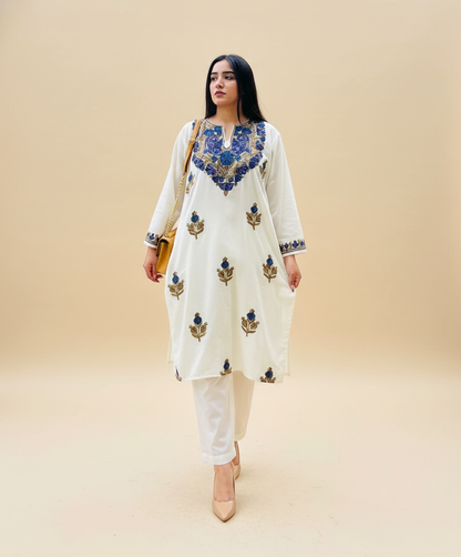 Creme Aari Embriodered Co-ord Set | Full Suit