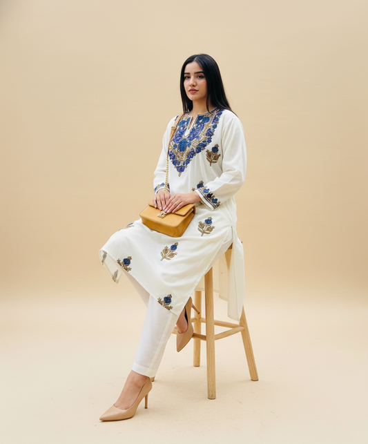 Creme Aari Embriodered Co-ord Set | Full Suit