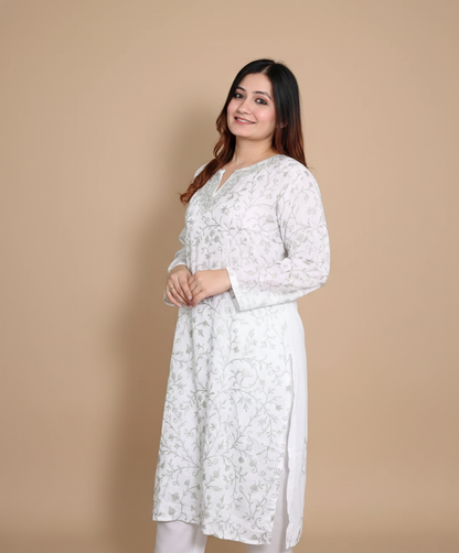 Jaali Design Aari Embroidered white Cotton Co ord Set |Full Suit