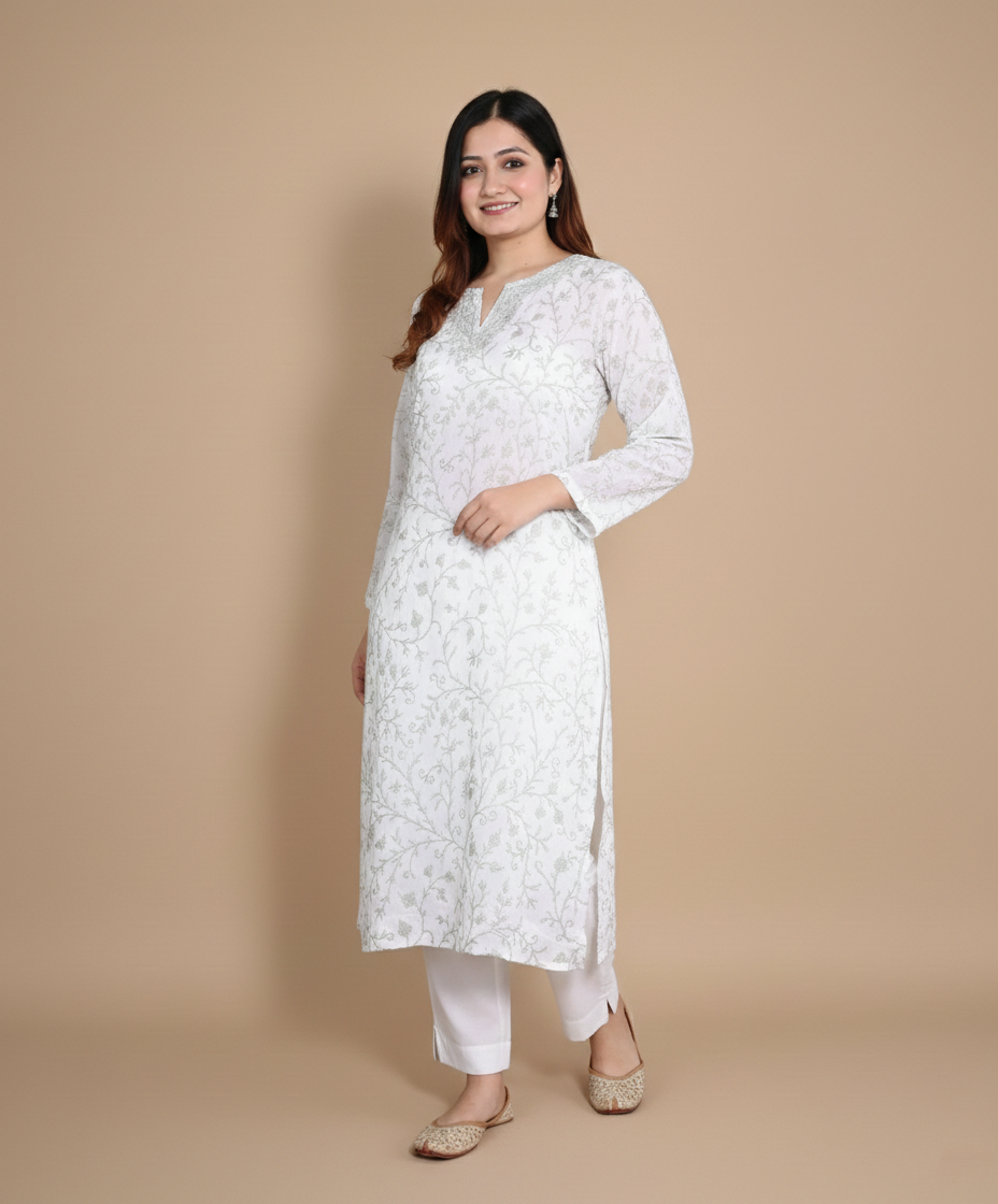 Jaali Design Aari Embroidered white Cotton Co ord Set |Full Suit