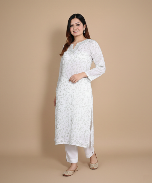 Jaali Design Aari Embroidered white Cotton Co ord Set |Full Suit