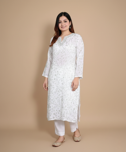 Jaali Design Aari Embroidered white Cotton Co ord Set |Full Suit