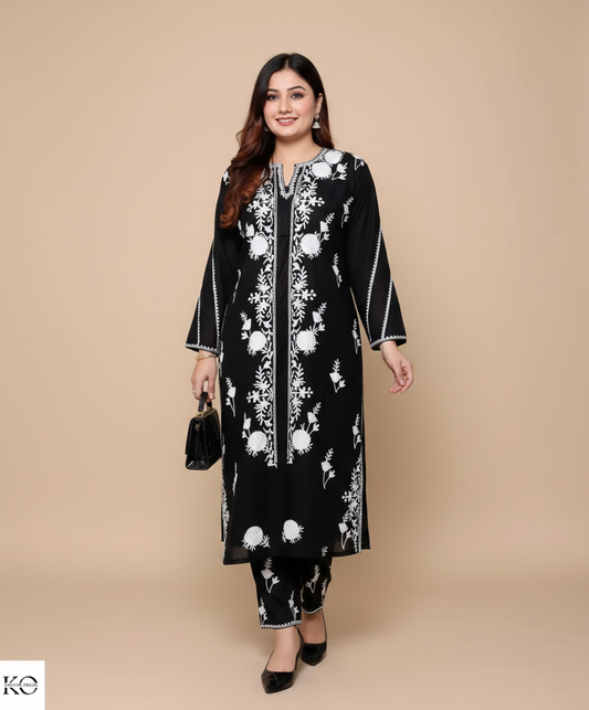 Black & White Bootidaar Aari Embroidered Pure Cotton Co ord Set