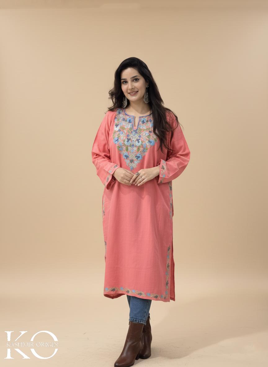 Pink Aari Embroidered Pheran