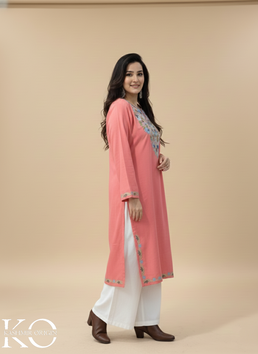 Pink Aari Embroidered Pheran