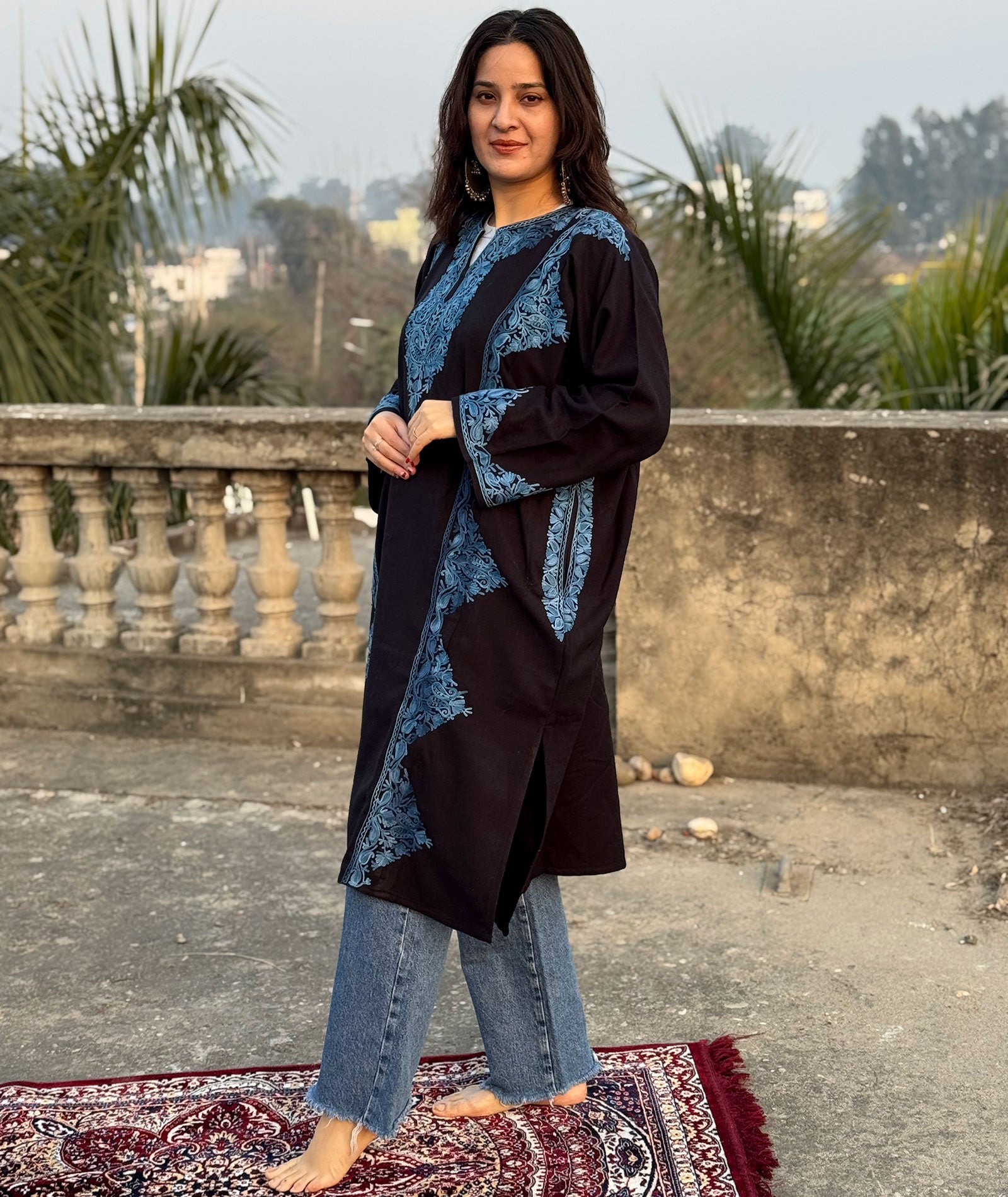 Priemum Black & Blue Embroidered Phiran