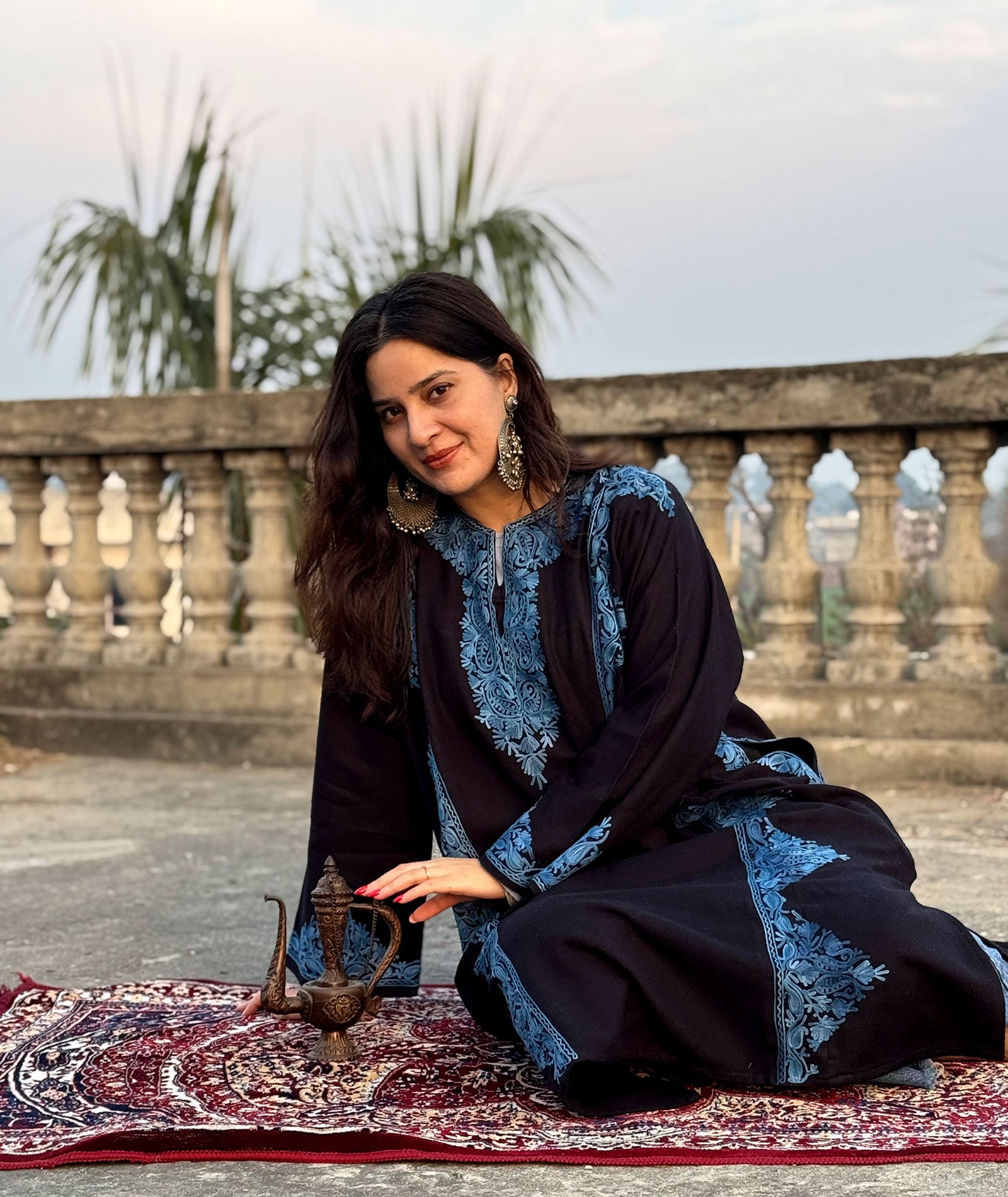 Priemum Black & Blue Embroidered Phiran