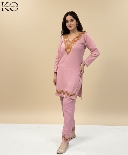 Pink Aari Embroidered Cotton Co Ord Set