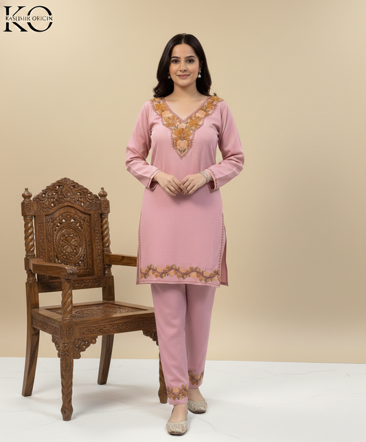 Pink Aari Embroidered Cotton Co Ord Set