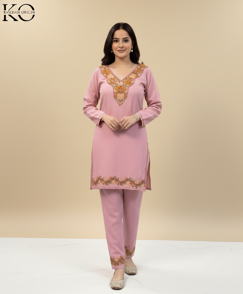 Pink Aari Embroidered Cotton Co Ord Set