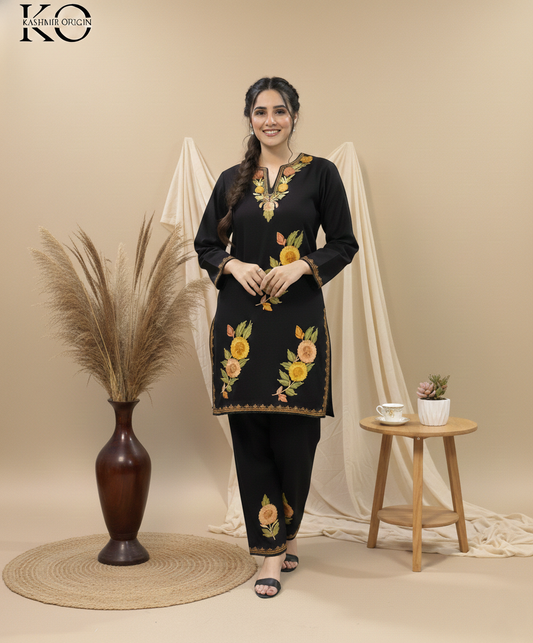 Black Yamberzal Aari Embroidered Cotton Co Ord Set