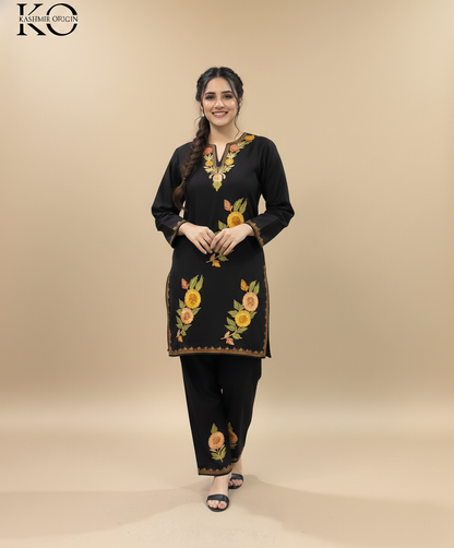 Black Yamberzal Aari Embroidered Cotton Co Ord Set