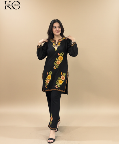 Black Yamberzal Aari Embroidered Cotton Co Ord Set
