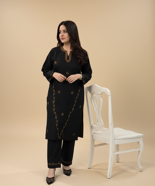 Black Hand Sozni Embroidered Cotton Co Ord Set