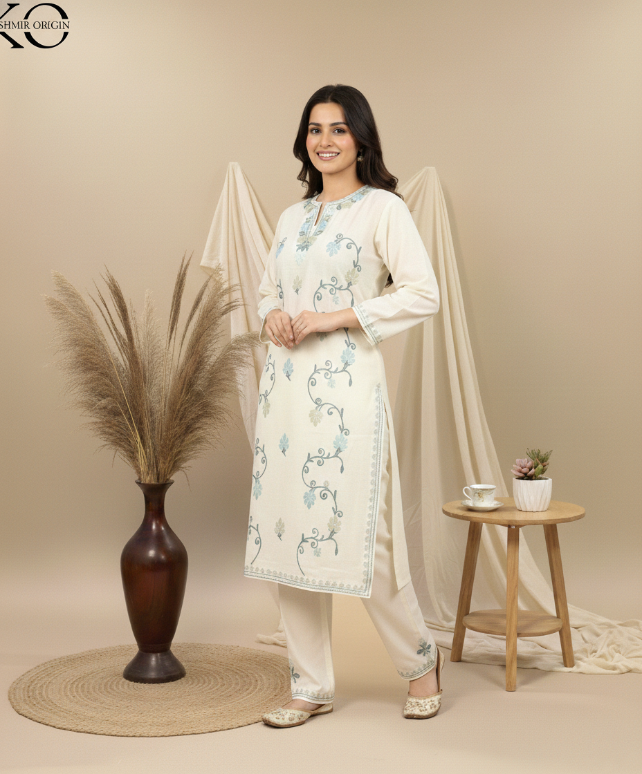 White Aari Embroidered Cotton Co Ord Set