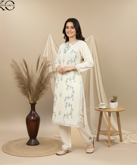 White Aari Embroidered Cotton Co Ord Set