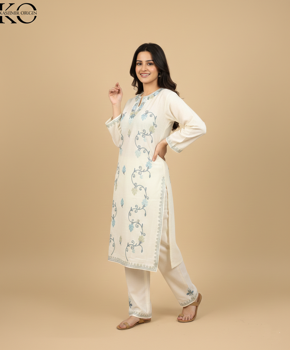 White Aari Embroidered Cotton Co Ord Set