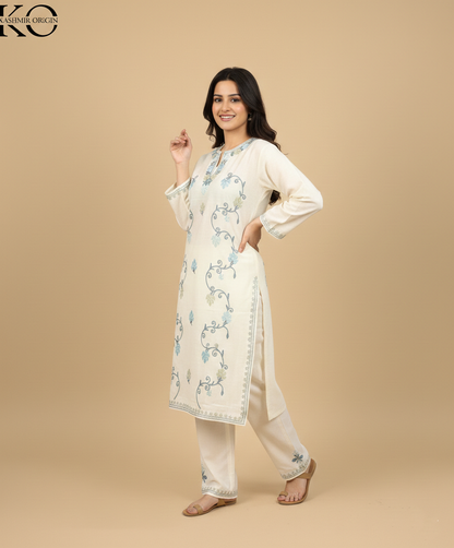 White Aari Embroidered Cotton Co Ord Set