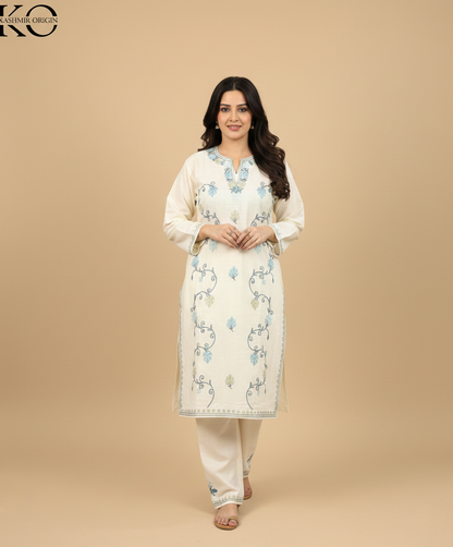 White Aari Embroidered Cotton Co Ord Set
