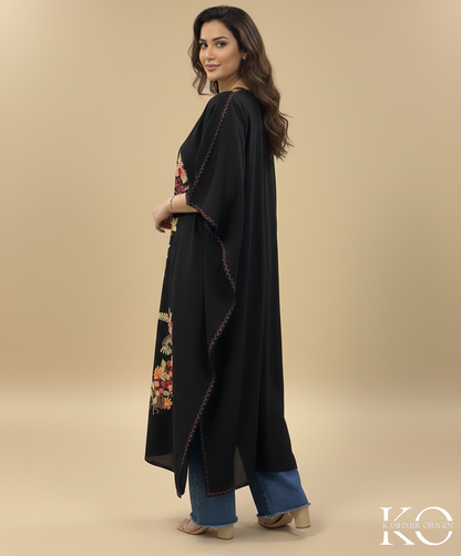 Black Aari Embroidered Plant Design Kashmiri Crush Cotton Kaftan | Special Cotton fabric for Hot Summers