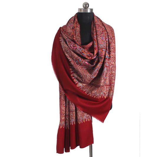 Maroon base sangeen Floral design sozni Embroidered Jamawar Pashmina Shawl