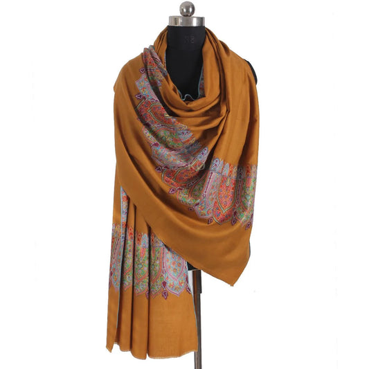 Mustard Base sozni Embroidered Big Dordaar Pashmina Shawl