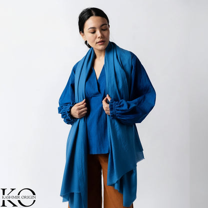 GI CERTIFIED LIGHT BLUE SOLID CASHMERE PASHMINA STOLE