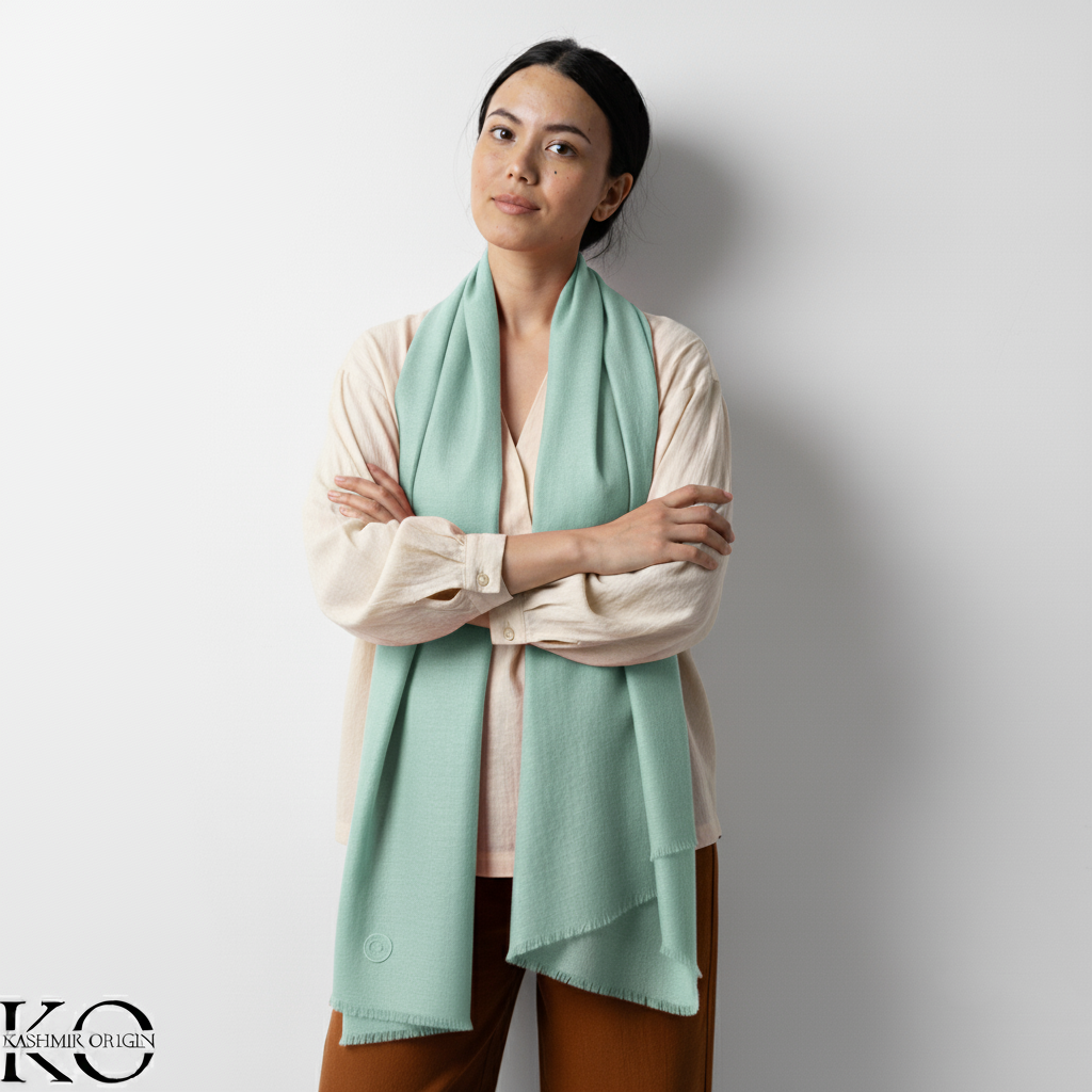 GI CERTIFIED ARCTIC BLUE SOLID CASHMERE PASHMINA STOLE