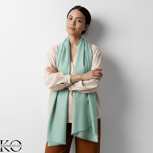 GI CERTIFIED ARCTIC BLUE SOLID CASHMERE PASHMINA STOLE