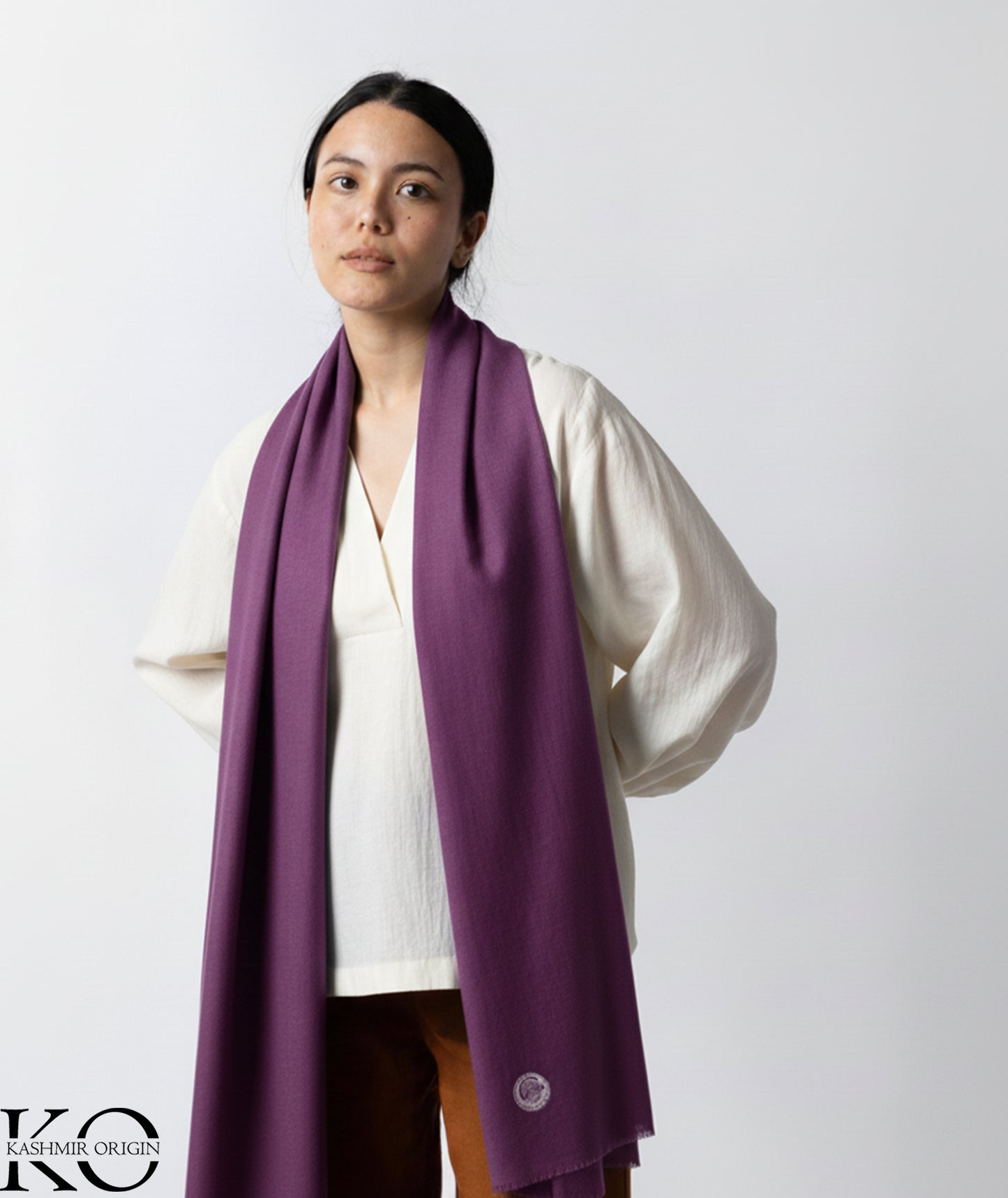 GI CERTIFIED VIOLET SOLID CASHMERE PASHMINA STOLE