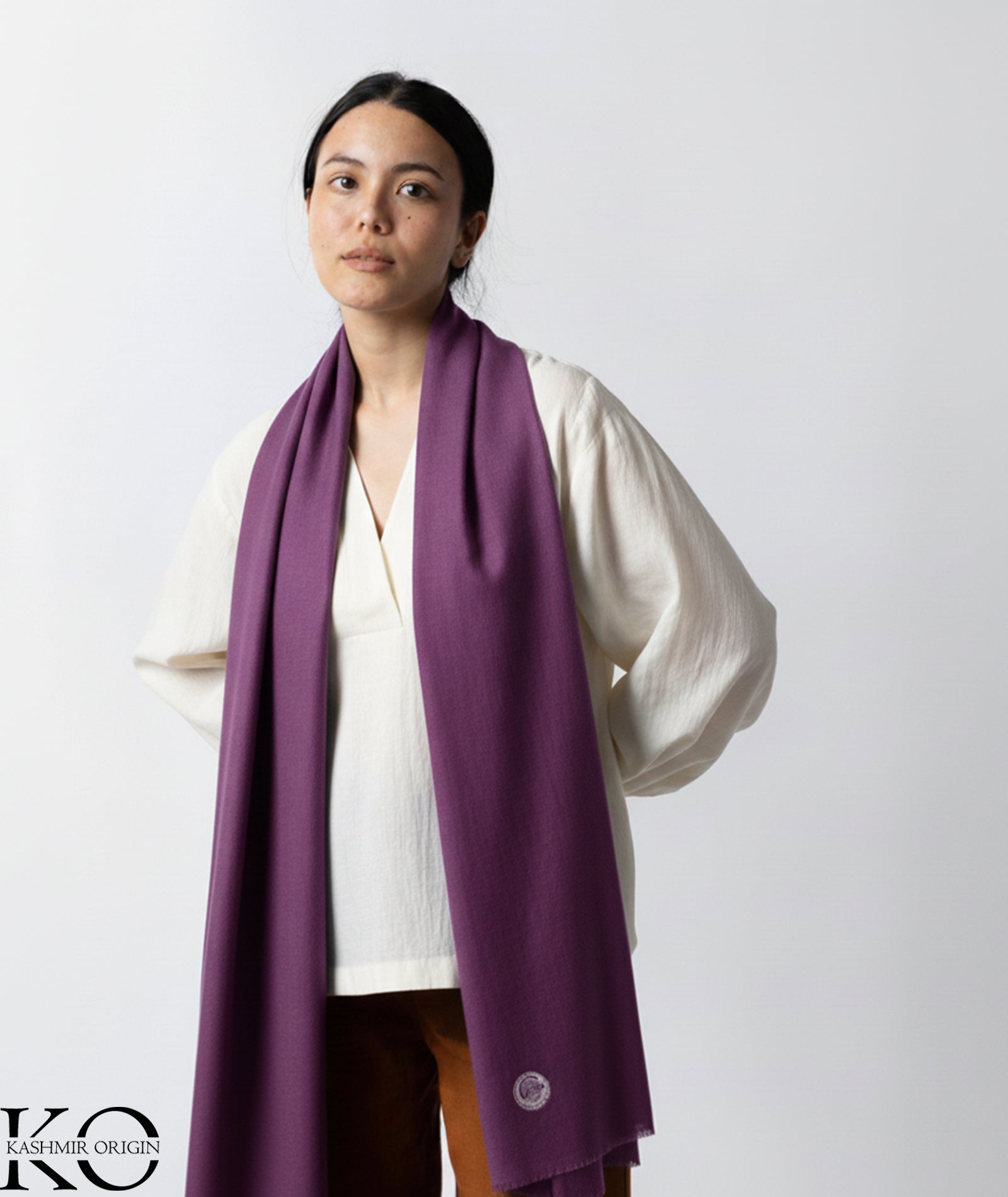 GI CERTIFIED VIOLET SOLID CASHMERE PASHMINA STOLE